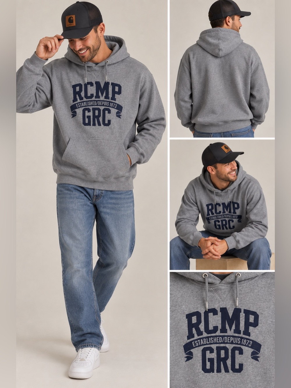 Jerzees Gray Hoodie with Navy RCMP Graphic